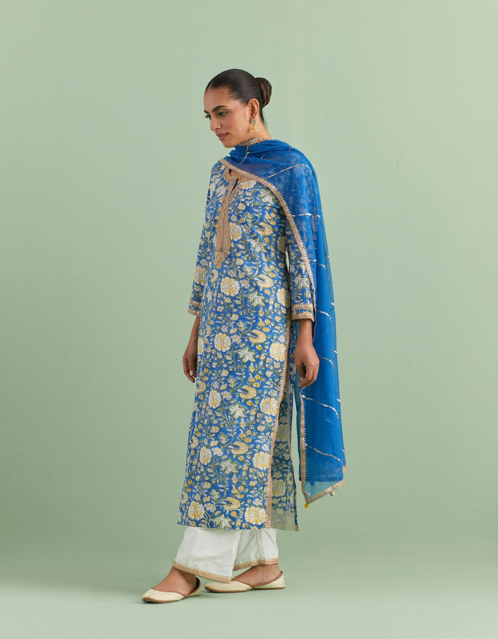 Blue & Yellow Printed Kurta Set